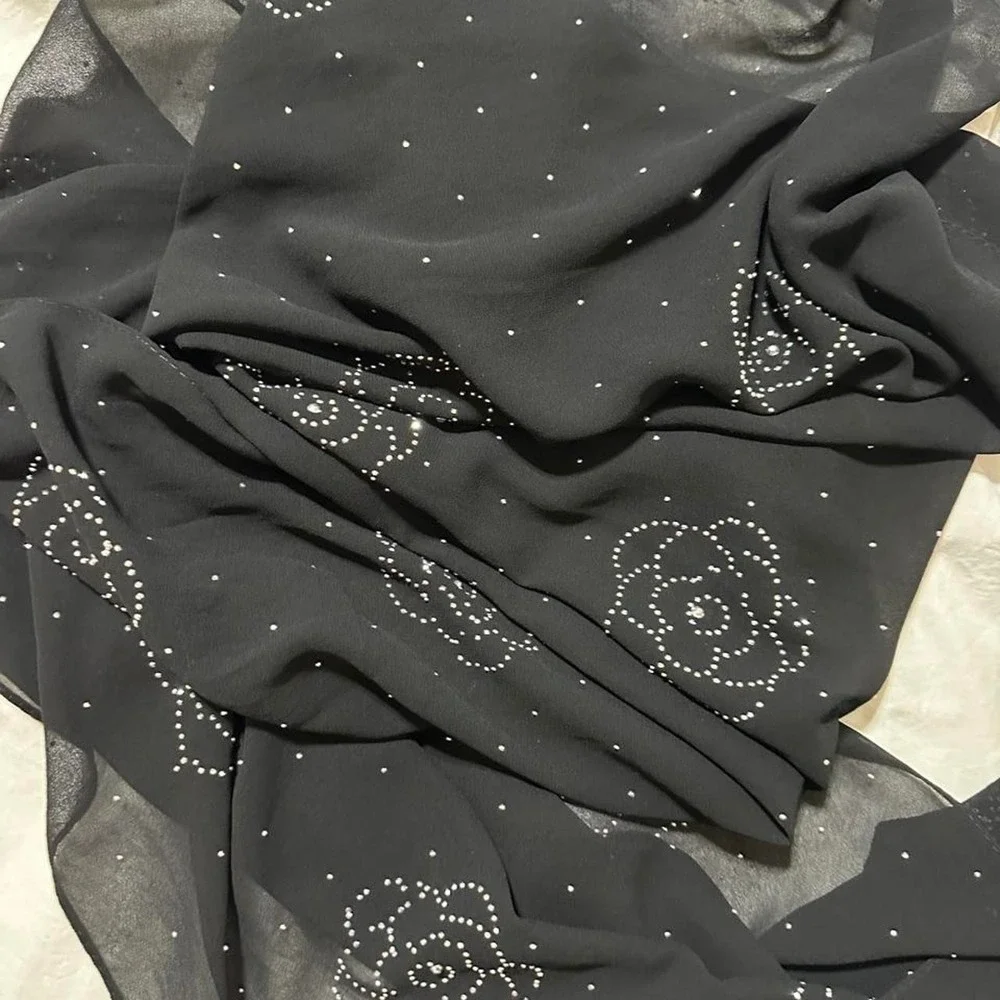 Marcus Adler Scarf Wrap New York Black Rhinestone Floral Sheer Elegant Shawl